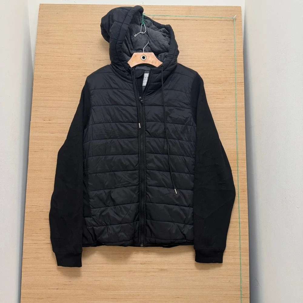 Velvet by Graham & Spencer Mens Black Hybrid Quilted Puffer Hoodie Jacket M